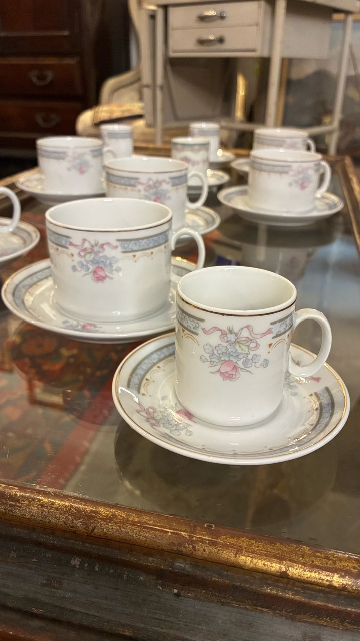 Jogo de Xícaras de Chá e Café em Porcelana Germer - 10 pares
