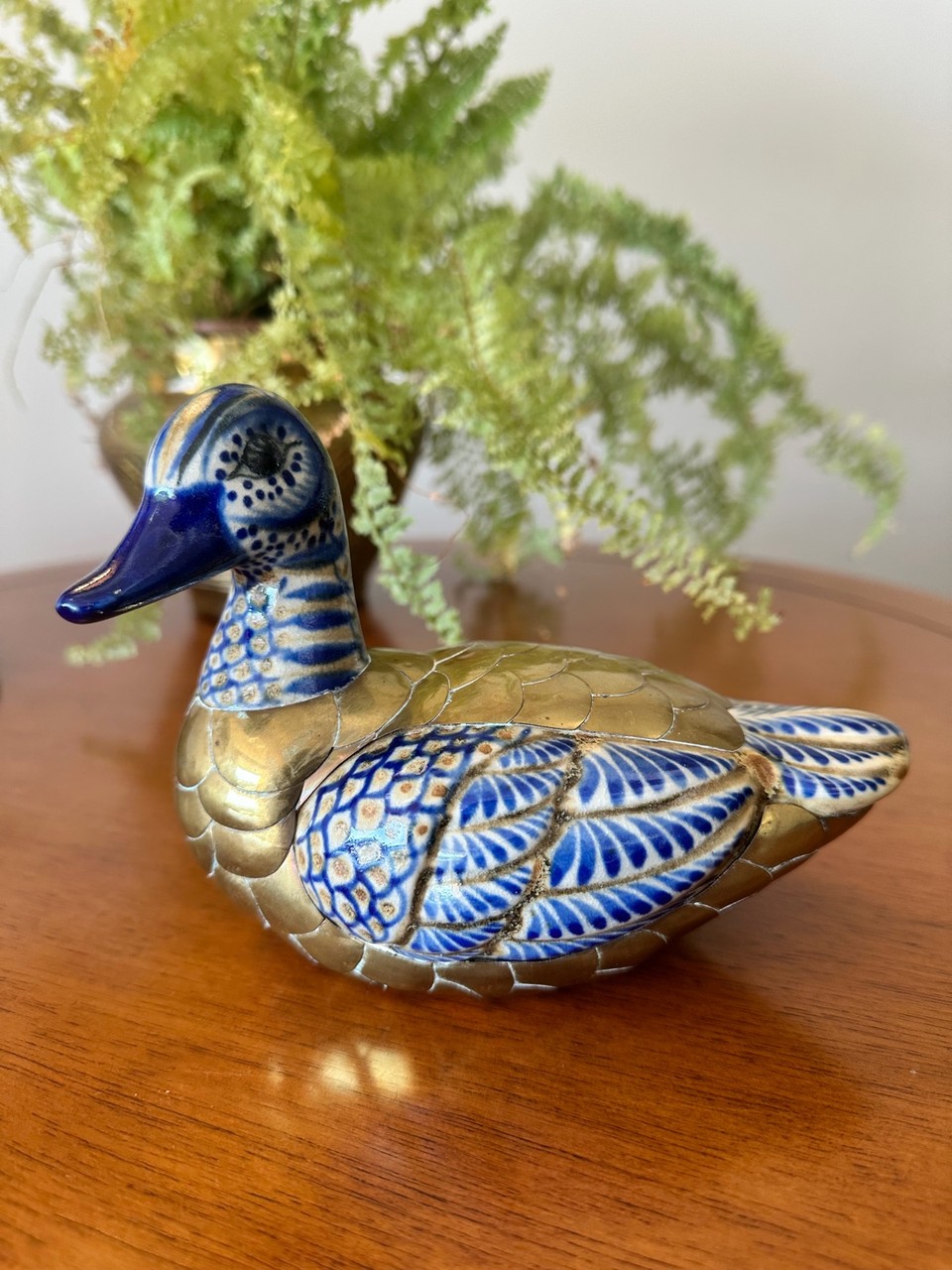 Estatueta Pato Cerâmica e Metal