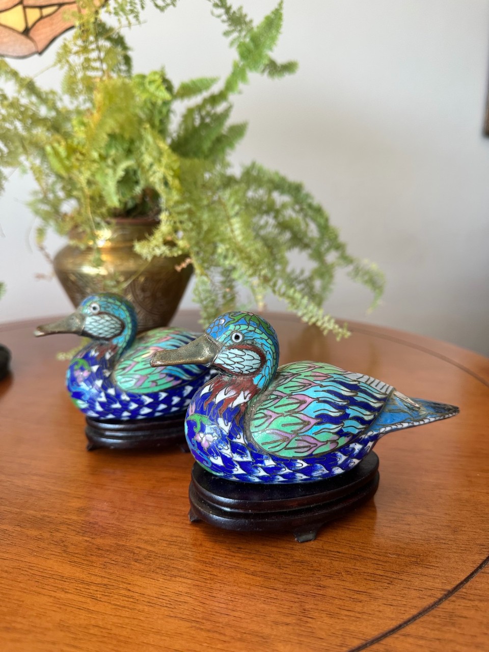 Par de Patos Mandarins em Cloisonné Chinês