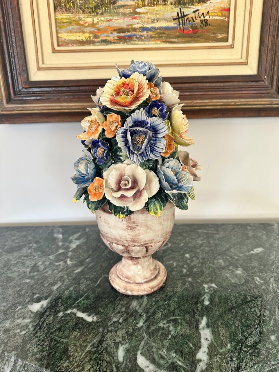 Vaso Cerâmica com Flores em Relevo